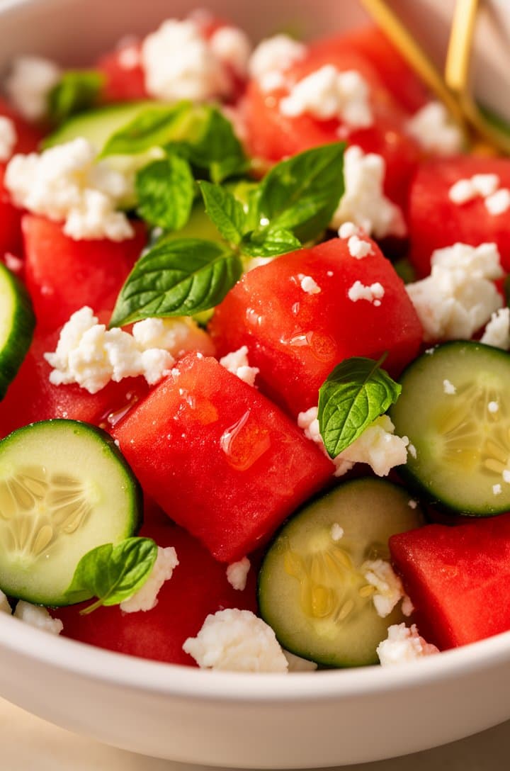 Watermelon Salad with Feta and Cucumber