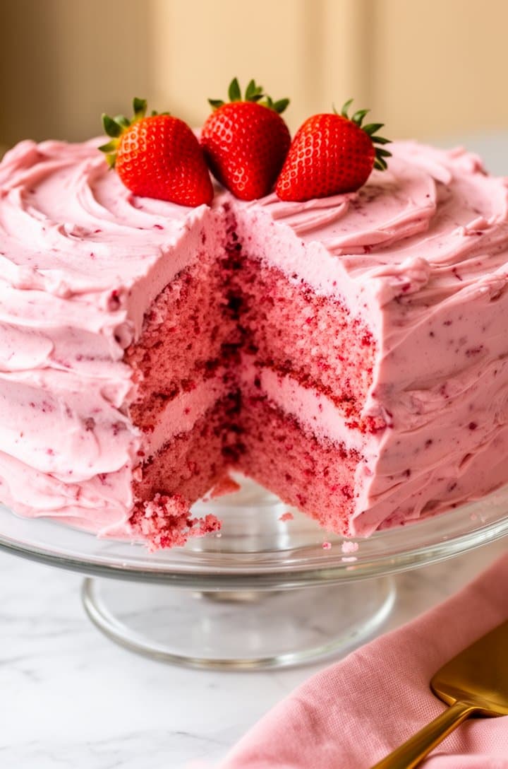 Homemade Strawberry Cake with Cream Cheese Frosting